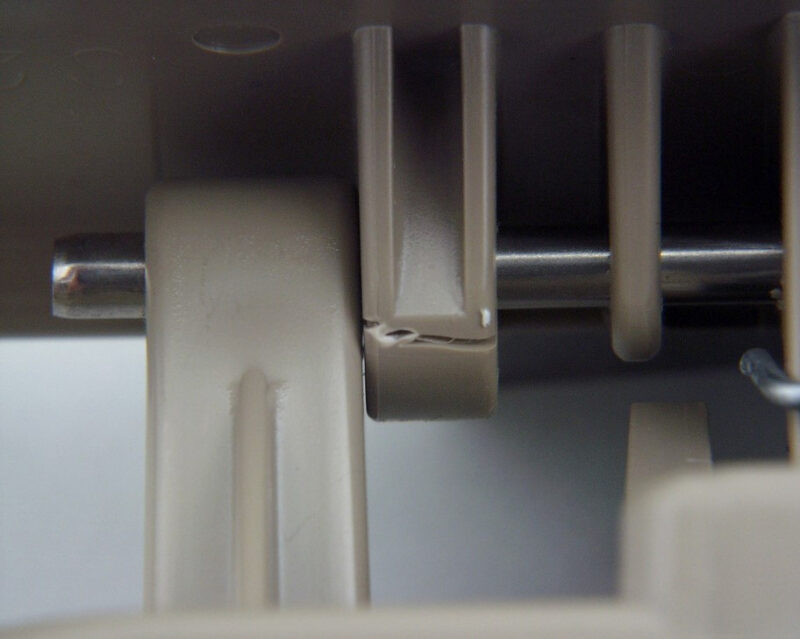 Cracked plastic handle hinge environmental stress cracking (ESC)
