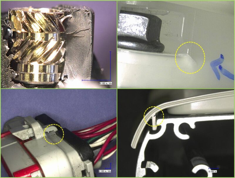 Examples of creep rupture cracking in plastic parts