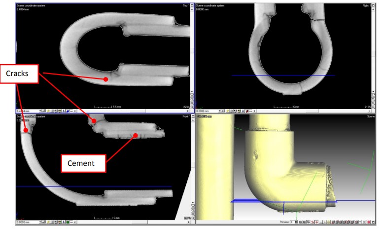 CT images of plastic pipe assembly