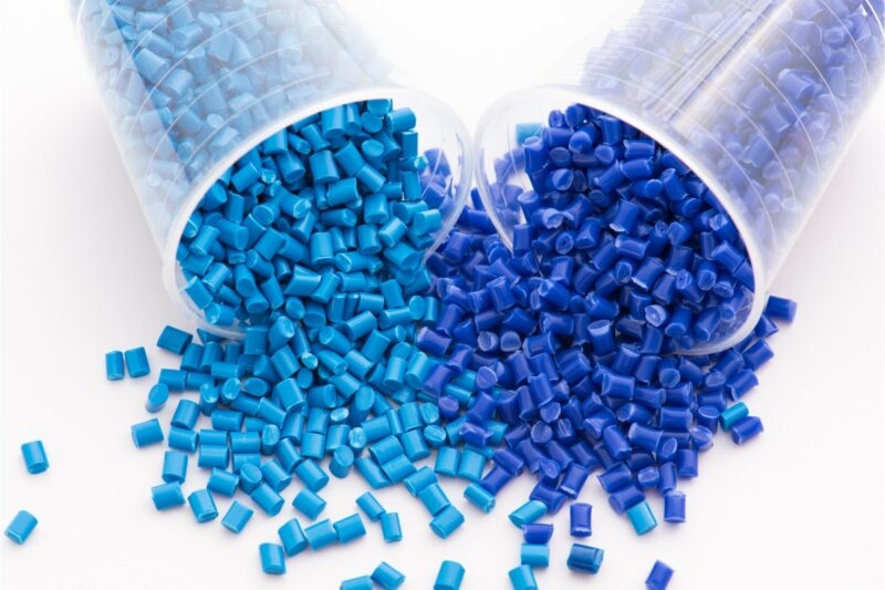Blue plastic resin pellets